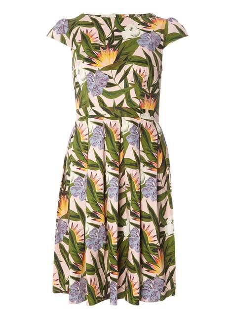 Tropical Print Fit & Flare Dress